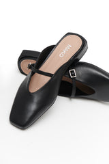 Black Leather Flats